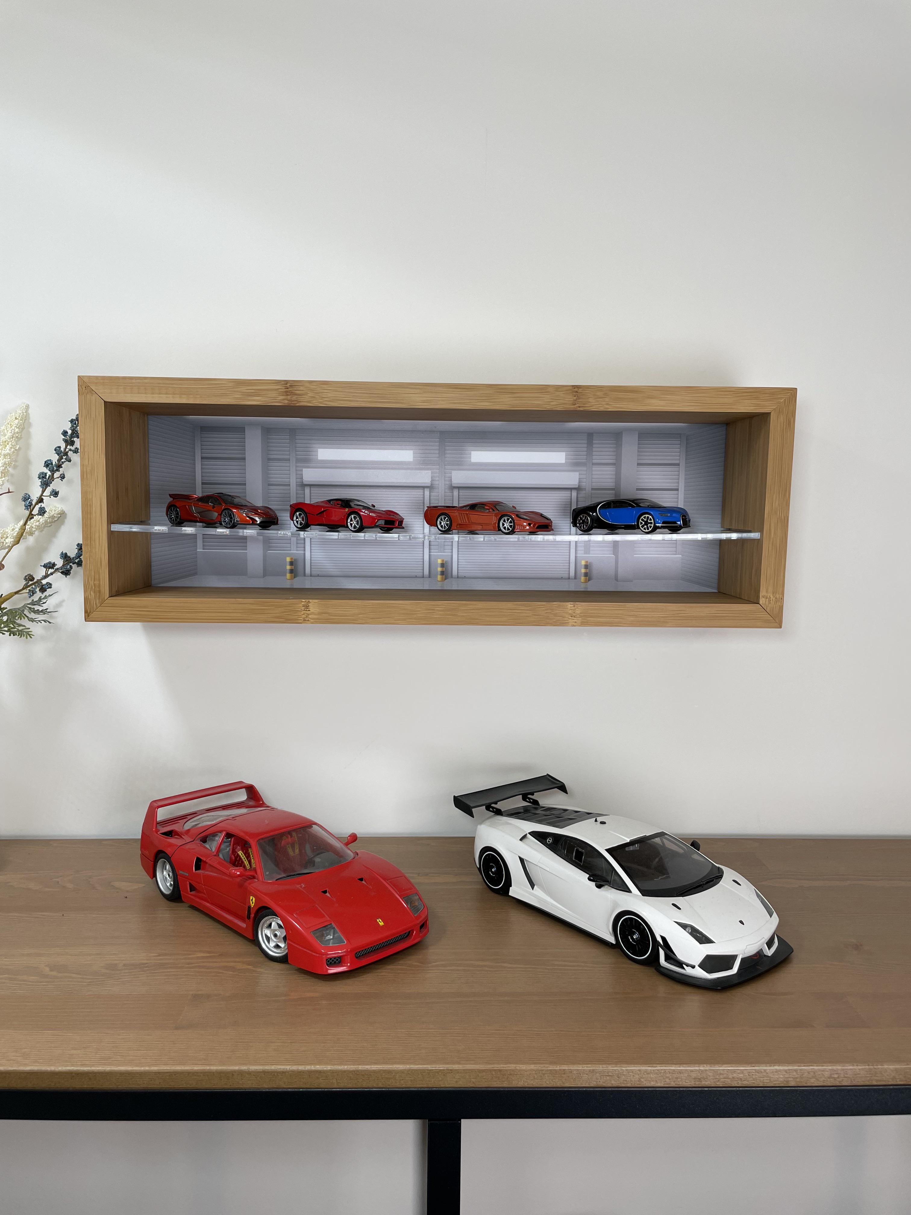 shelves of diecast models photographed