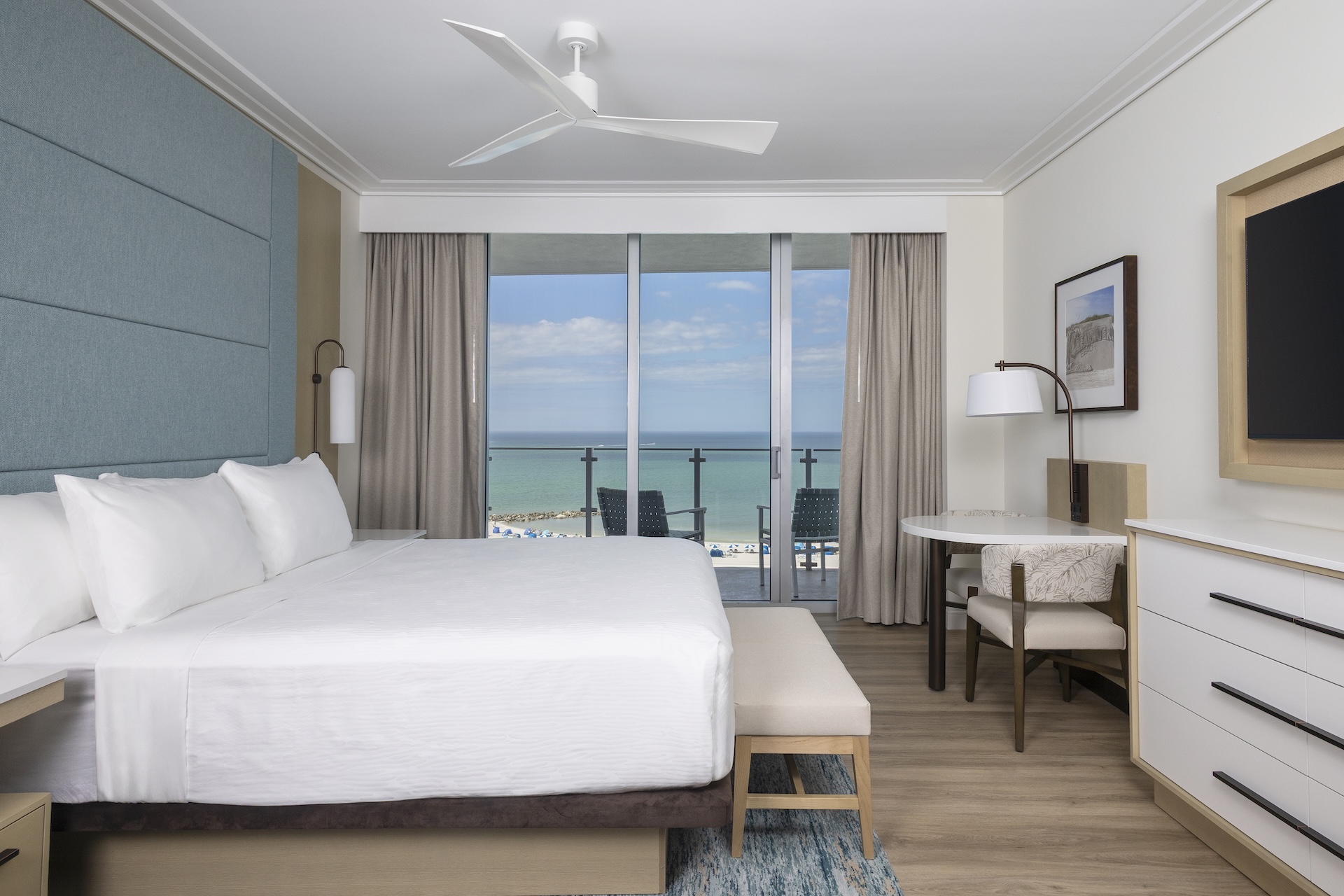 resort room with writing desk